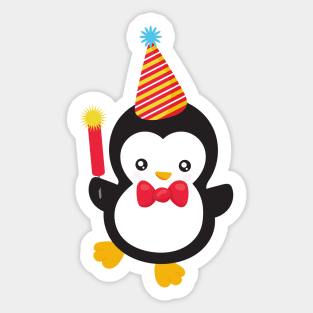 New Year Penguin, Party Hat, Firecracker, Bow Tie Sticker